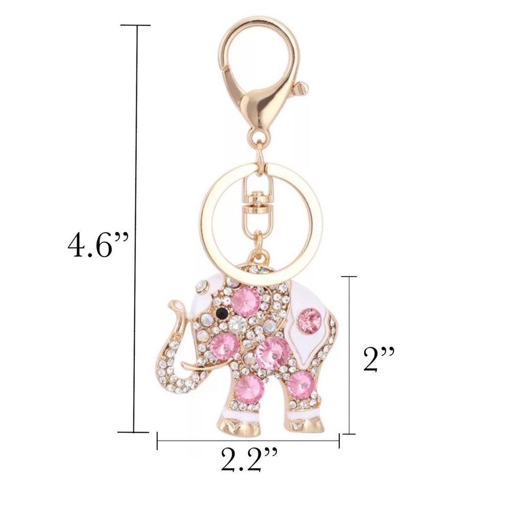 Gorgeous Ornate Pink Crystal Elephant Keychain Charm - Picture 15 of 15